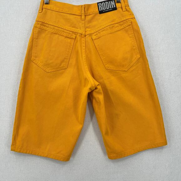RODIN Vintage Y2K 80s 90s Pleated Denim Shorts Womens Small 27 Mustard Yellow - Picture 8 of 16